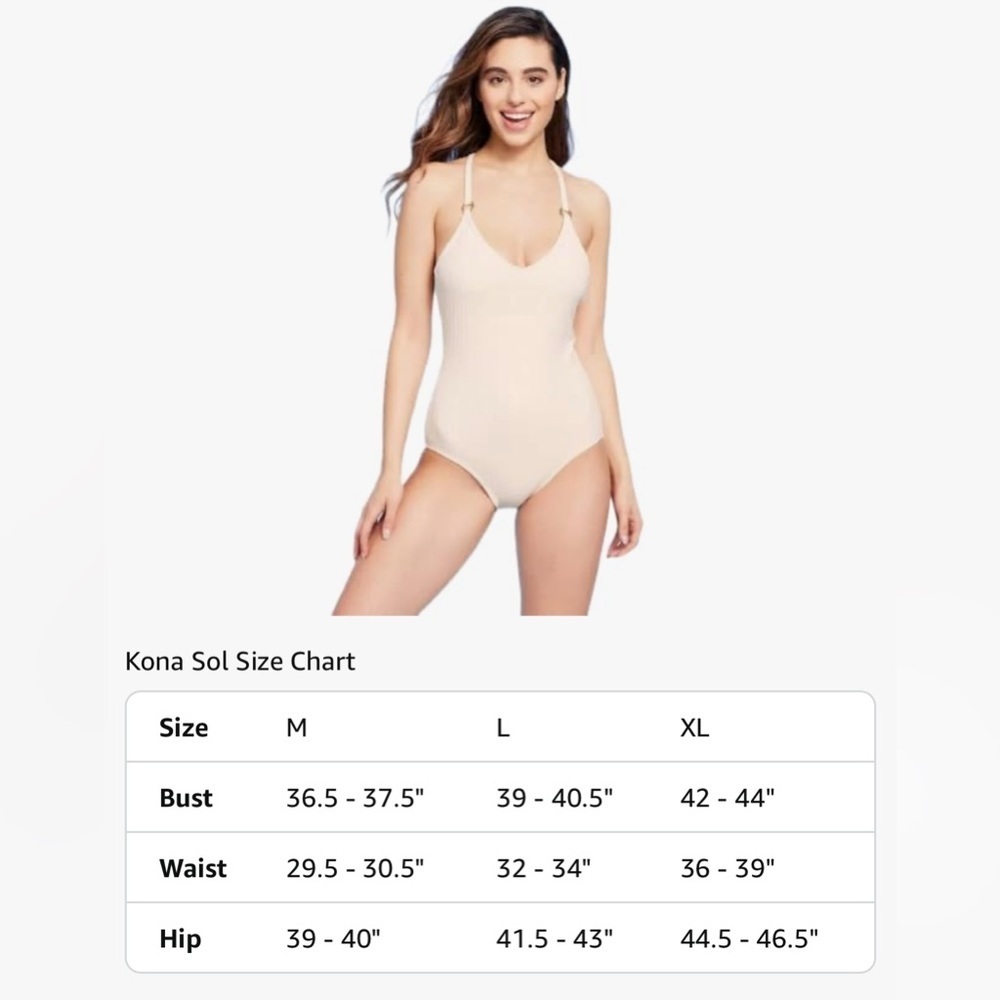 Kona Sol Cream Ribbed Ring Medium Coverage One Piece Swimsuit. Sz L - Picture 8 of 9